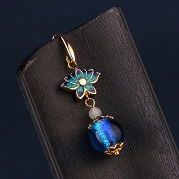 14K Gold Plated Spiritual Lotus Flower Earrings - Picture 9 of 16